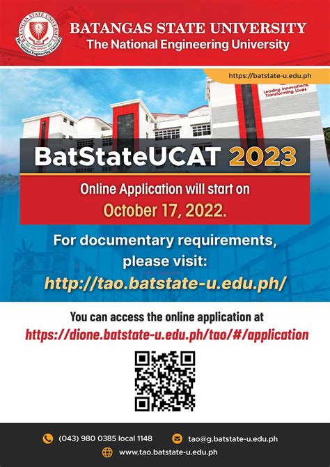 BatStateUCAT 2023 Online Application opens on October 17, 2022.